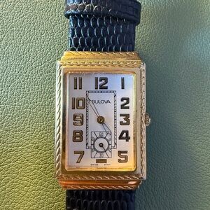 Bulova Gold and Black Rectangular Watch